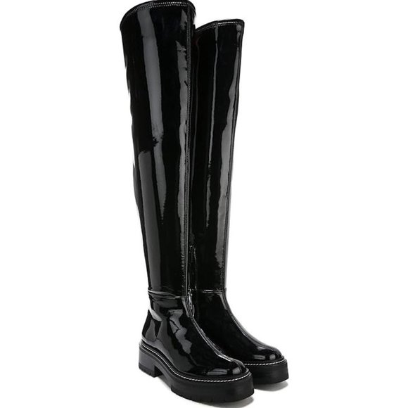 Sam Edelman Boots Lydia Black Patent Knee High Moto Boot
